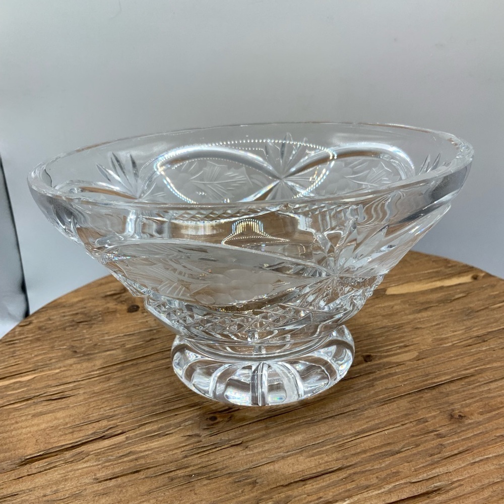 Waterford Cut Crystal Glass Etched Grapes Pedestal Footed Vintage Bowl